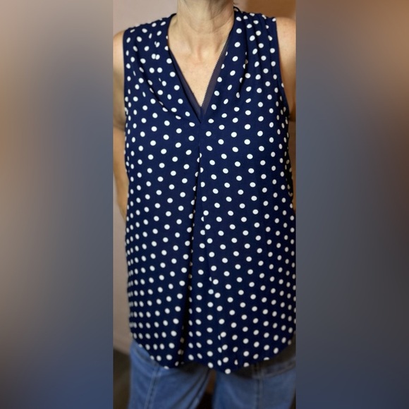 7th Avenue Dark Blue and White Polka Dot Blouse - Picture 12 of 12